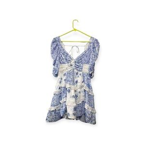 Women’s NWOT For Love & Lemons Rosalyn Mini dress in blue, size small